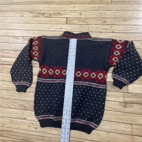 Vintage 80s 90s Wool Sweater Womens M FairIsle Winter Nordic Floral Gray Metal - Picture 6 of 16